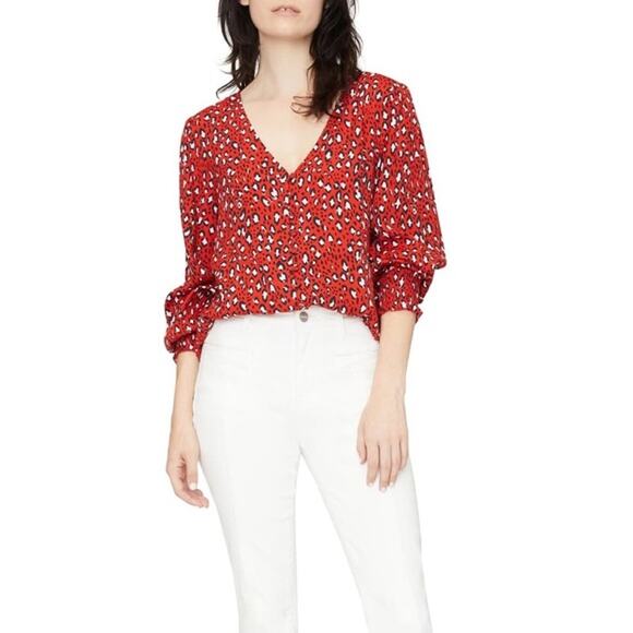 Sanctuary Noelle Leopard Print Smocked Sleeve Button Down Blouse *SMALL FLAW* - Picture 2 of 15